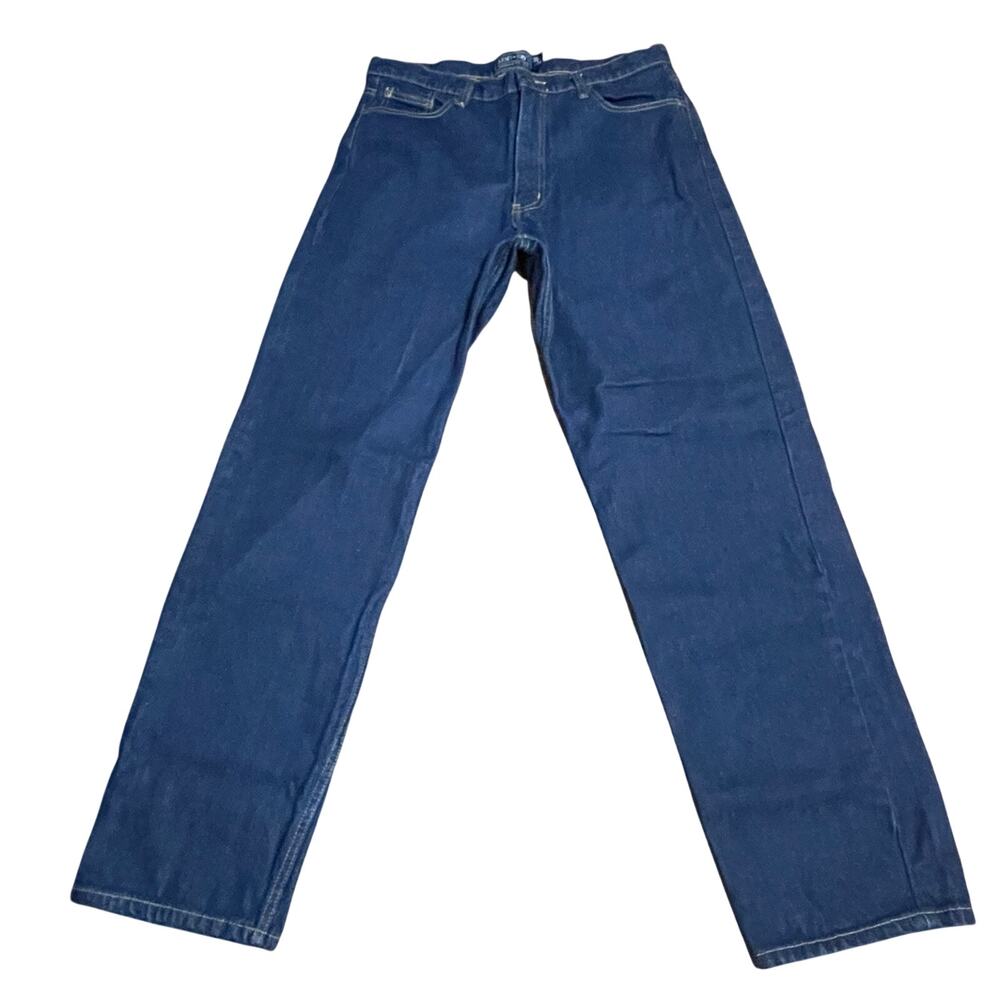Army Navy 36/34 Dark Blue Jeans Relaxed Fit Vtg 100% Cotton Made in Madagascar